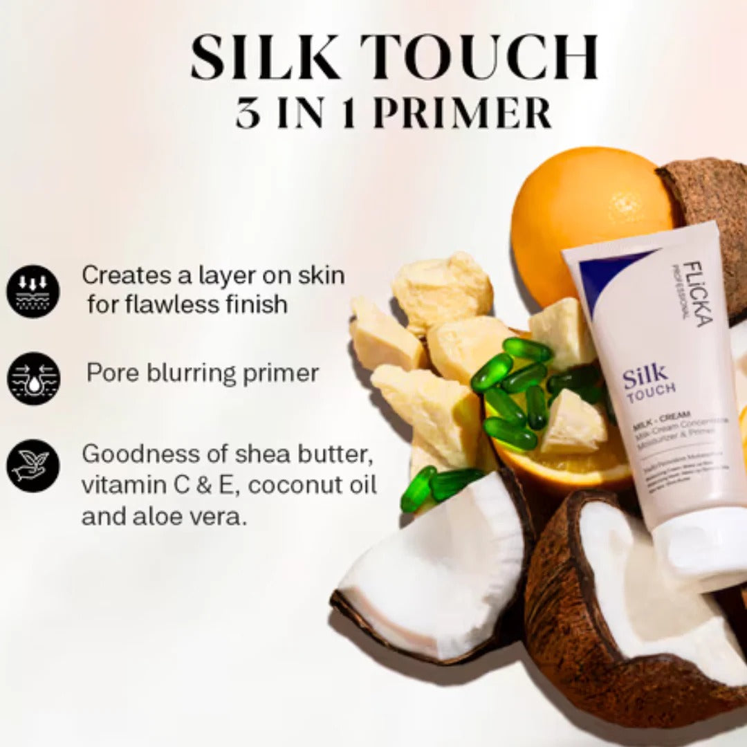 Flicka Silk Touch 3 in 1 Moisturizer and Primer for Face | Long-Lasting, Flawless and Dewy Makeup Base | Pore Minimizer | All Skin Types